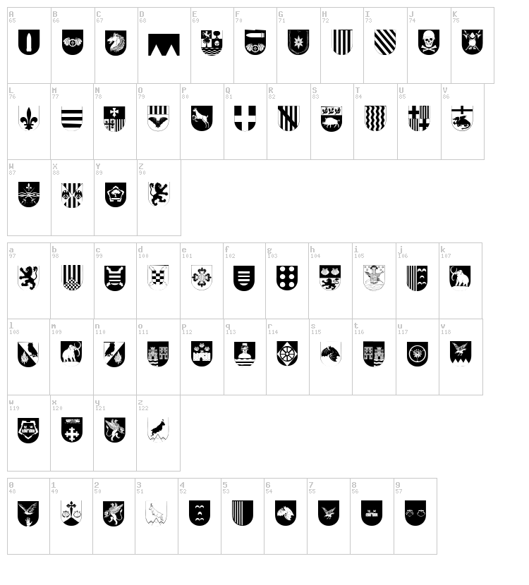 Spanish Army Shields Two font map